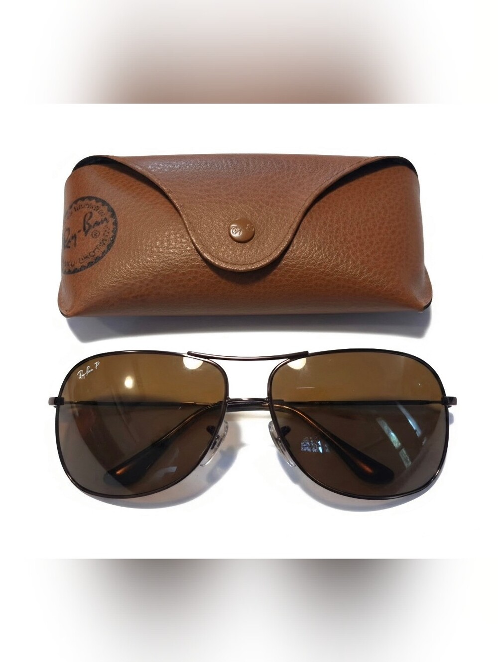 Ray-Ban RB3267 Brown Aviator Sunglasses With Brown Leather Case